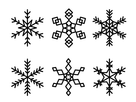 雪の結晶セット 雪,シンプル,雪の結晶,シルエット,線画,パーツ,モノクロ,セット,冬,クリスマスのイラスト素材