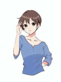 カジュアルな雰囲気の女性 女性,20代,30代,主婦,会社員,カジュアル,ショートヘアのイラスト素材