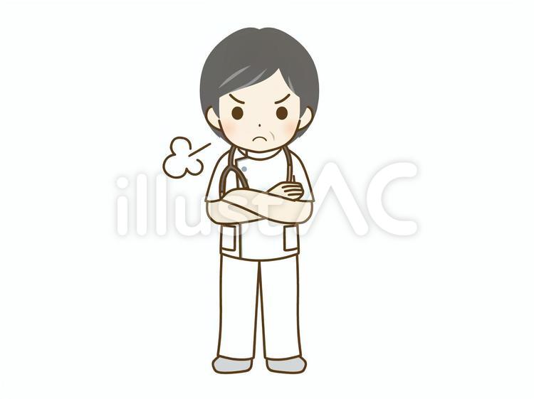 怒る中年男性看護師 男性,怒る,全身のイラスト素材