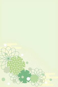 和柄雪輪に花をあしらったハガキサイズ縦型 背景,和風,和柄,雪輪,紗綾形,花,グリーン,桜,かすみ,年賀状のイラスト素材