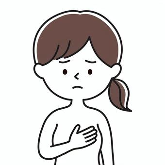 胸の異変 上半身 胸-裸_顔白-影ONW 女性,乳がん検診,乳がん検査,乳がん,癌,サブタイプ,しこり,悪性,良性,乳腺のイラスト素材
