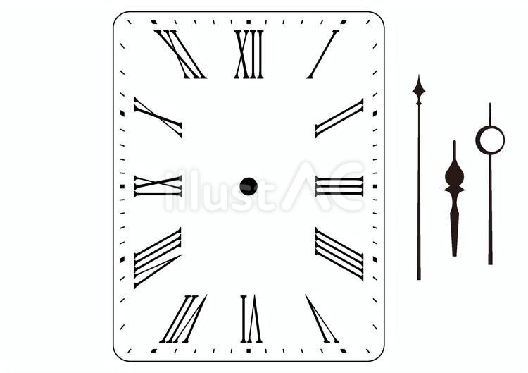 ローマ数字の四角い時計の文字盤②　針別 時計,文字盤,アンティークのイラスト素材