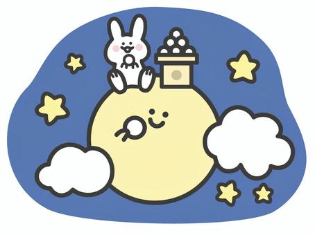 うさぎと月のお月見のイラスト お月見,月見,十五夜,満月,うさぎ,中秋の名月,ぬりえ,お団子,食べる,夜のイラスト素材