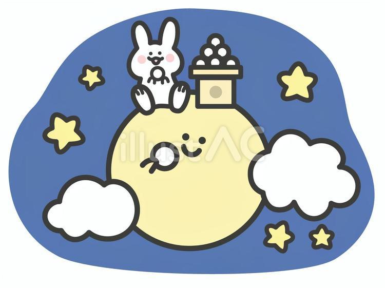 うさぎと月のお月見のイラスト お月見,月見,十五夜のイラスト素材