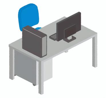デスクとパソコン デスク,オフィス,オフィス家具,事務用品,事務机,チェア,パソコン,pc,デスクトップパソコン,キーボードのイラスト素材