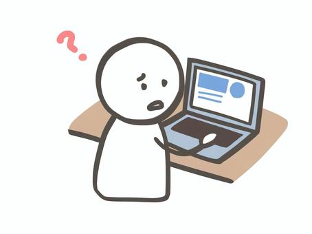 棒人間　このデータおかしいですよ 棒人間,人,パソコン,pc,デスクワーク,仕事,事務,在宅,在宅ワーク,背中のイラスト素材