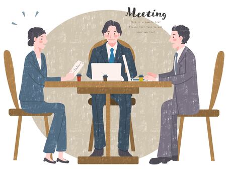 ミーティング中 男性,女性,ビジネス,pc操作,パソコン,デジタル,会社員,会議,テーブル,打ち合わせのイラスト素材