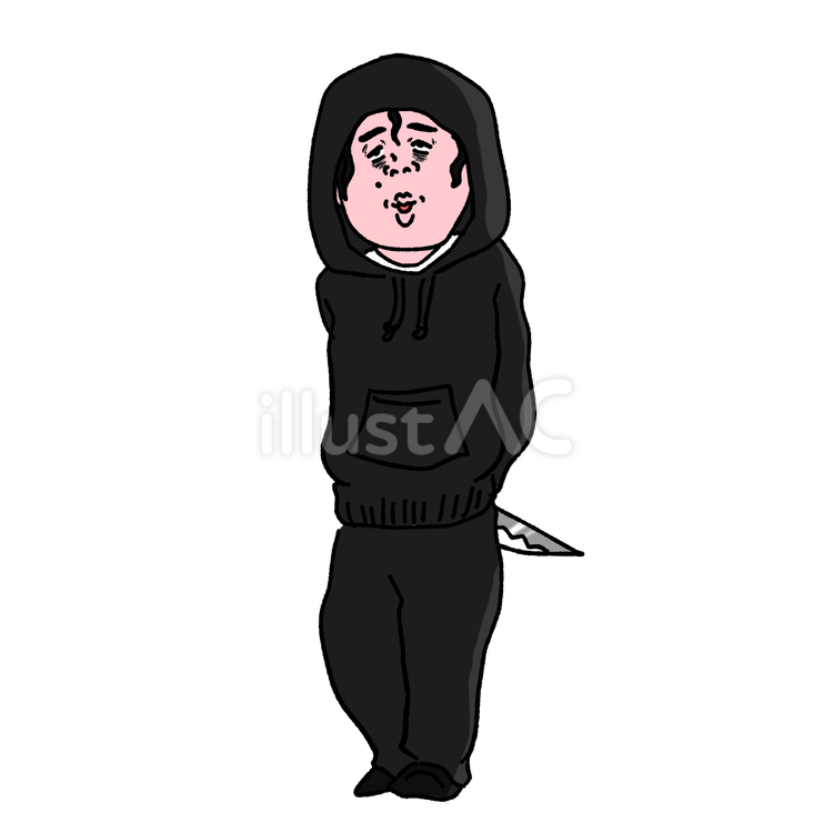 包丁を隠し持っている男性 犯罪者,不審者,不審人物のイラスト素材