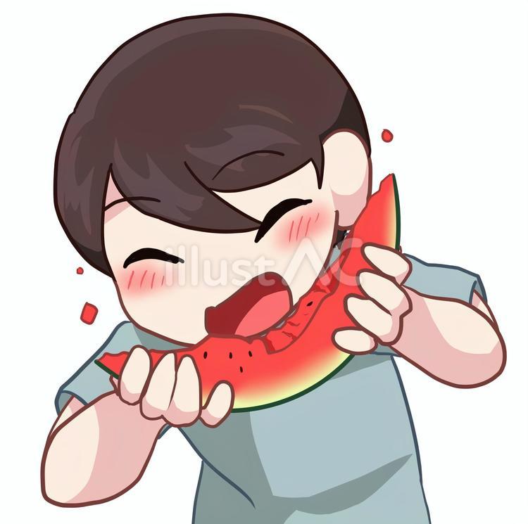 スイカを食べる男性 人物,生活,バストアップのイラスト素材