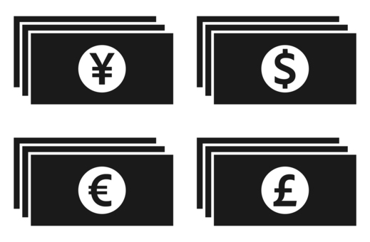 お札アイコン ４種セット 黒 お札,お金,貨幣,紙幣,現金,マネー,銀行,通貨,円,ドルのイラスト素材