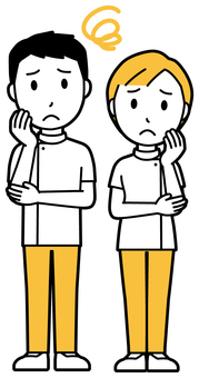  理学療法士の男女(黄)-028-全身 困った,理学療法士,男女,医療,病院,クリニック,整体師,柔道整復師,鍼灸師,人物のイラスト素材