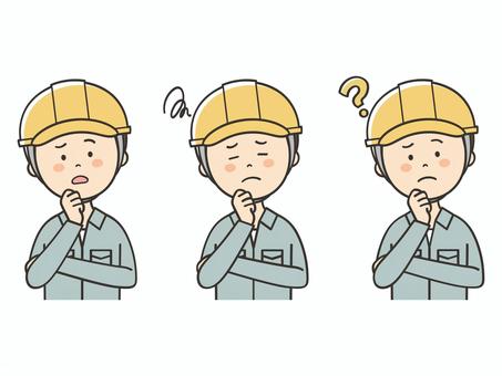 悩む男性作業員のセット 悩む男性作業員のセット 困る,不安,悩む,心配,不満,考える,落ち込む,わからない,迷う,疑問のイラスト素材