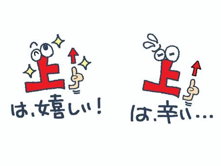 嬉しいと辛い 上,文字絵,フォント,目,可愛い,指差し,pop調,手描き,挿絵,ワンポイントのイラスト素材