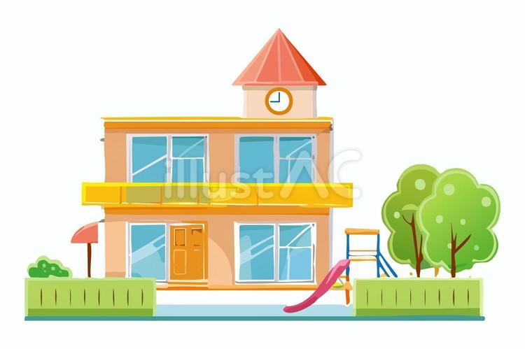 幼稚園・保育園の建物のイラスト(カラー) 幼稚園,保育園,児童館のイラスト素材