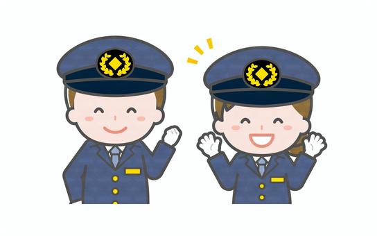 ミニ_2人_運転手の男女02 男性,女性,大人,職業,仕事,運転手,バス,タクシー,ドライバー,乗務員のイラスト素材