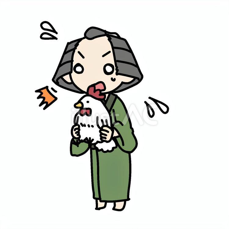 鶏を抱えた慌てる町民 町民,鶏,抱えるのイラスト素材