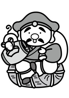 大黒天とネズミ-2c 大黒天,ネズミ,打ち出の小槌,米俵,袋,正月,年賀状,帽子,沓,かわいいのイラスト素材