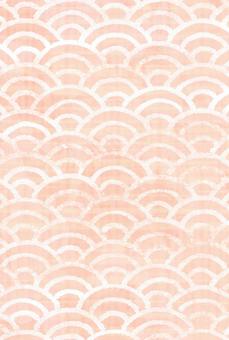 和柄ポストカード青海波ピンク（縦） 和柄,青海波,ピンク色,はがき,ポストカード,縦向き,縦型,背景,波模様,手描きのイラスト素材