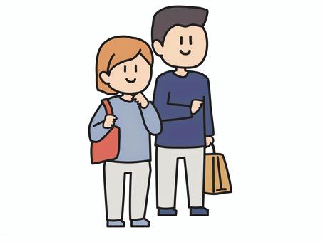 見学する夫婦のイラスト 物色,見る,何か見る,見学,夫婦,カップル,観光,女性,男性,鞄のイラスト素材