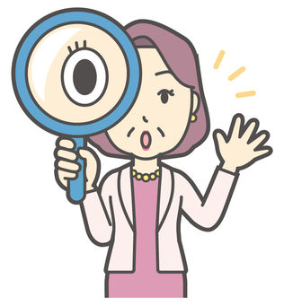  お金持ちマダム-168-バスト 虫眼鏡,おばさん,中年,女性,富裕層,マダム,裕福,お金持ち,ミセス,おばちゃんのイラスト素材