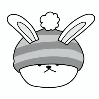 ニット帽を深く被るうさぎ(白黒) ニット帽を深く被るうさぎ(白黒) ニット帽,ニット,帽子,手編み,編み物,毛糸,ぽんぽん,しましま,ボーダー,縞模様のイラスト素材