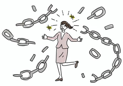 鎖を解き放つ女性会社員、退職転職イメージ 鎖を解き放つ女性会社員、退職転職イメージ 退職,退職代行,転職,自由,解放,鎖,会社員,スーツ,成功,キャリアチェンジのイラスト素材