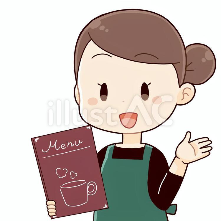 案内するカフェ店員さん カフェ,カフェ店員,カフェスタッフのイラスト素材