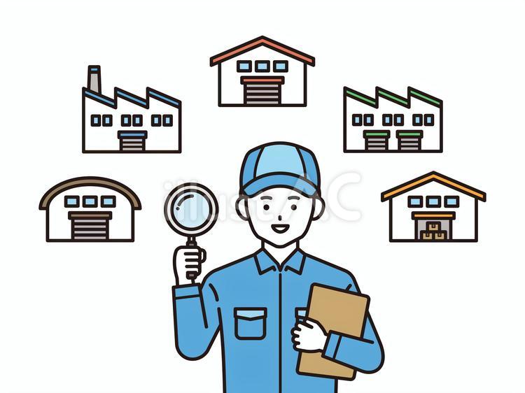 工場を点検する作業員の男性A（カラー） 作業員,虫眼鏡,工場のイラスト素材