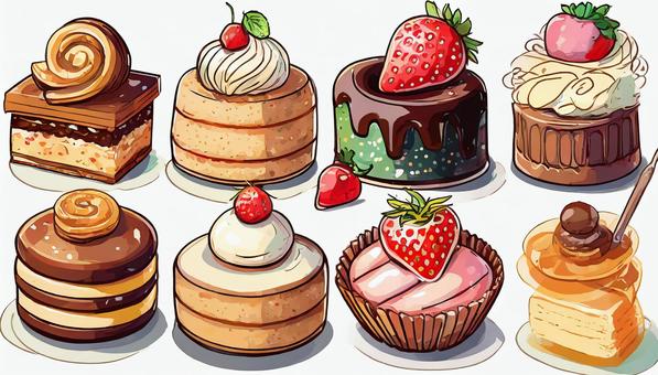 Illustration, sweets, set, pastry, 