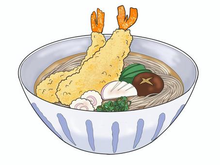 蕎麦 食べ物,蕎麦,年越しそば,海老天,かまぼこ,ネギ,ほうれん草,シイタケのイラスト素材