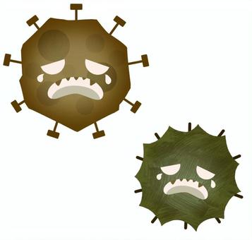 泣き顔で涙を流すウイルスや菌【撃退】 ウイルス,病原菌,対策,顕微鏡,風邪,コロナウイルス,インフルエンザ,インフル,抑制,制御のイラスト素材