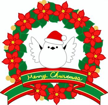 シマエナガとクリスマスのイラスト クリスマス,シマエナガ,かわいい,ファンシー,万歳,羽根,広げる,三角帽子,ポインセチア,イベントのイラスト素材