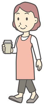 コーヒーの紙コップを持ち歩く中年の女性 歩く,おばさん,人,女性,中年,おばちゃん,シニア,ママ,主婦,ヘルパーのイラスト素材