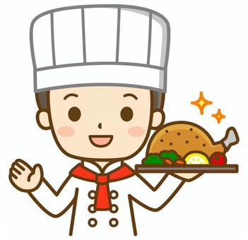 料理を持つシェフ シェフ,コック,料理人,調理師,コック帽,料理,キッチン,厨房,レストラン,飲食店のイラスト素材