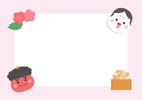 節分のおしゃれな鬼とお多福のフレーム 節分のおしゃれな鬼とお多福のフレーム 節分,鬼,豆,フレーム,背景,あしらい,飾り,飾り枠,コピースペース,ピンクのイラスト素材
