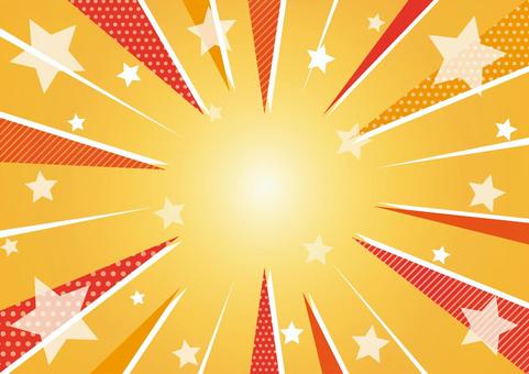 ポップな柄の集中線と星の背景素材 集中線,効果線,ポップ,ドット,ライン,星,オレンジ色,背景のイラスト素材