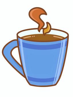 マグカップ（ブルー） マグカップ,ブルー,青,取手,煙,ホットコーヒー,ホット,飲み物,手描き,一つのイラスト素材