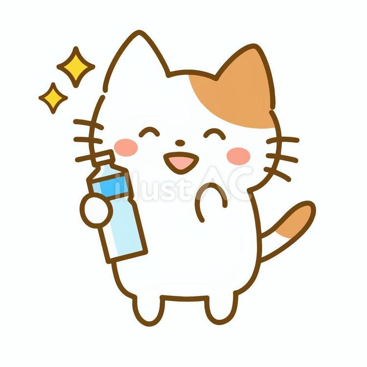 ペットボトルで水分補給をする猫 猫,子猫,水のイラスト素材