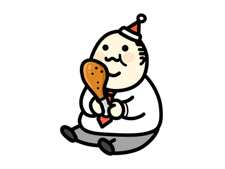 クリスマスにチキンを食べる中年男性 おじさん,男性,中年,クリスマス,チキン,食べる,可愛い,イラスト,ごちそう,美味しいのイラスト素材