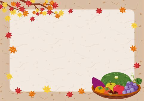 秋の味覚と紅葉の和風背景　対角 秋の味覚,背景,秋,紅葉,和風,フレーム,実り,収穫,果物,フルーツのイラスト素材