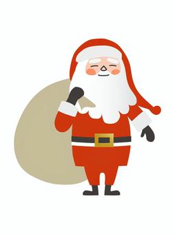 プレゼントの袋を抱えた笑顔のサンタさん サンタクロース,クリスマス,イラスト,かわいい,笑顔,アイコン,ひげ,まゆげ,白髪,帽子のイラスト素材