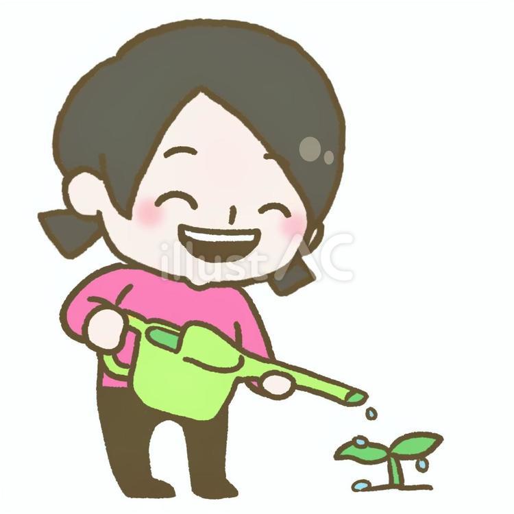 じょうろで双葉に水をあげる子ども こども,子ども,じょうろのイラスト素材