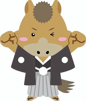 元気なガッツポーズの馬キャラクター 馬,午年,干支,ガッツポーズ,キャラクター,かわいい,笑顔,ポーズ,元気,前向きのイラスト素材