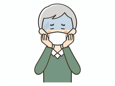 風邪をひいてマスクをしているおじいさん おじいさん,おじいちゃん,男性,お年寄り,高齢者,マスク,風邪,発熱,熱,感染のイラスト素材