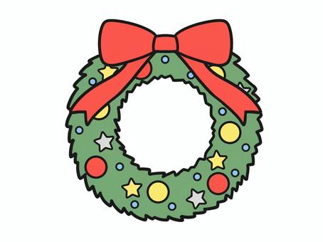 クリスマスリースのイラスト クリスマス,リース,飾り,リボン,輪っか,星のイラスト素材