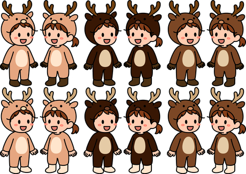 トナカイコスの子供たちです。 トナカイ,コスプレ,シンプルのイラスト素材