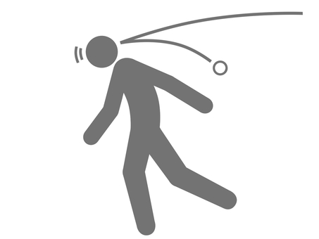 頭にボールが当たり転けそうになる人（灰色 ボール,頭,頭部,後頭部,痛い,打撲,頭部外傷,皮下血腫,骨折,脳震盪のイラスト素材