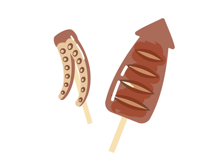 Illustration, grilled squid, food, seafood, 
