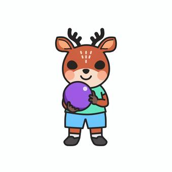 ボーリングの投げ方をイメージするシカ ボーリング,ボウリング,ボーリング場,遊び,大会,ストライク,ボール,球,ゲーム,友達のイラスト素材