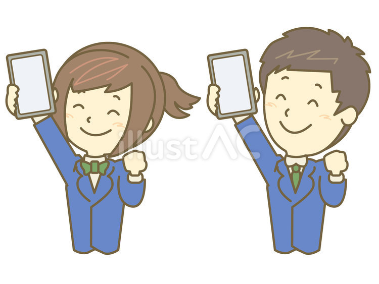 スマートフォンを掲げる高校生 スマートフォン,スマホ,女子のイラスト素材
